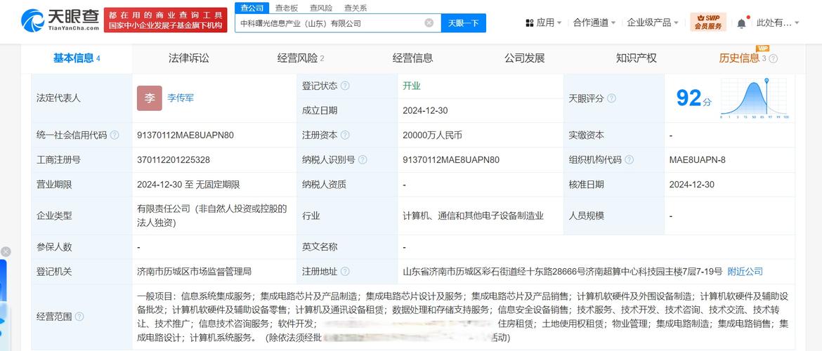 为李传军,注册资本2亿人民币,经营范围含信息系统集成服务
